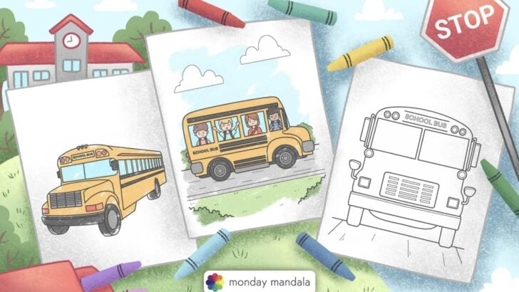 school bus feature image coloring pages