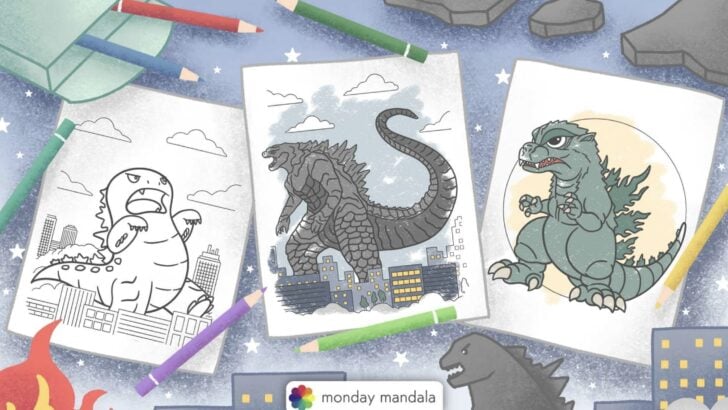 godzilla feature image coloring pages
