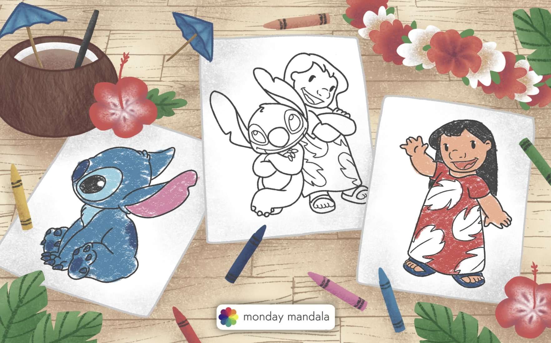 Lilo e Stitch (Disney) com o texto Ohana - Retornar à infância - Coloring  Pages for Adults