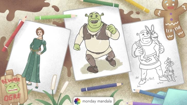 shrek feature image coloring pages