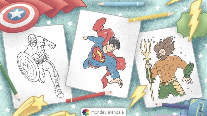 superhero coloring pages feature image