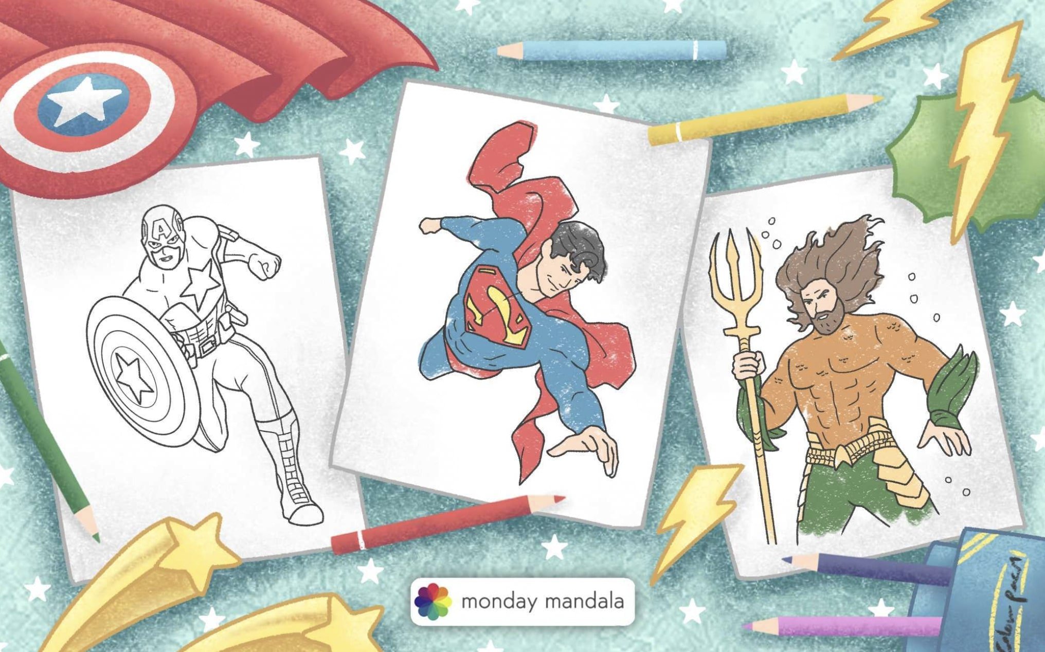 superhero coloring pages feature image