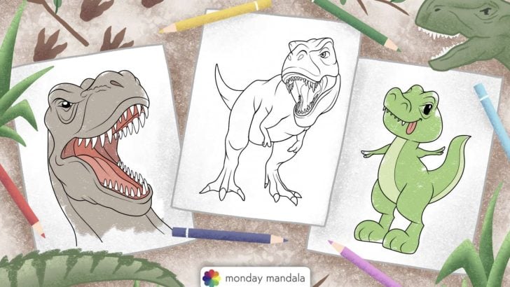 t rex coloring pages feature image