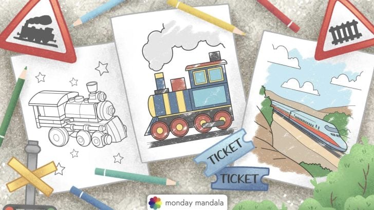 train coloring pages feature image